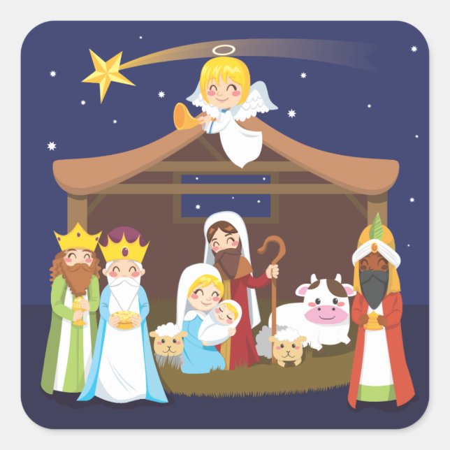 Sticker Carré Scène de la Nativité de Noël (Devant)