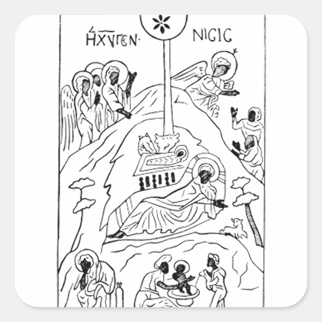 Sticker Carré Scène de Nativité orthodoxe minimale (Devant)