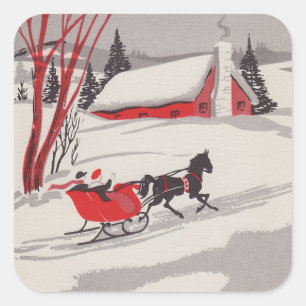 Sticker Carré Scène de neige de Noël Vintage