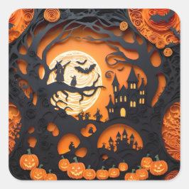 Sticker Carré Scène d'Halloween