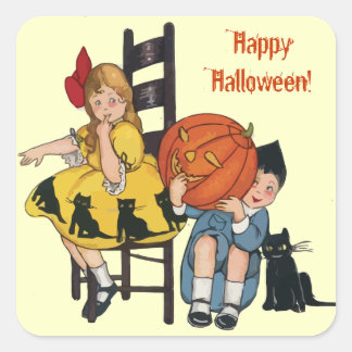 Sticker Carré Scène d'Halloween vintage