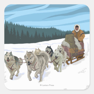 Sticker Carré Scène Sledding de chien - le Yukon, Alaska