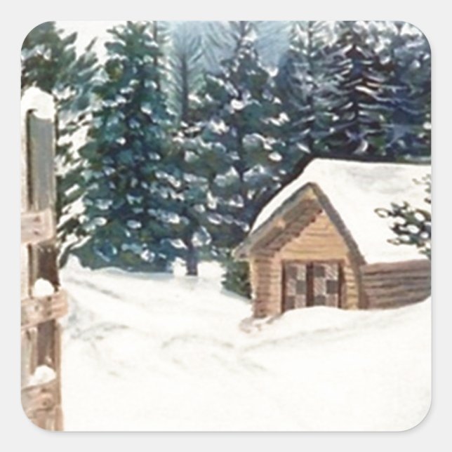 Sticker Carré Scènes hiver personnalisables (Devant)