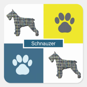Sticker Carré Schnauzer Chien Silhouette & Grille Y&B Empreinte 