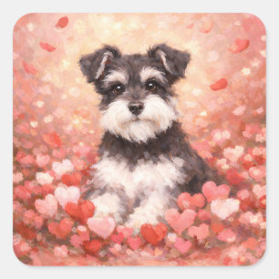Sticker Carré Schnauzer de la Saint-Valentin avec des cœurs