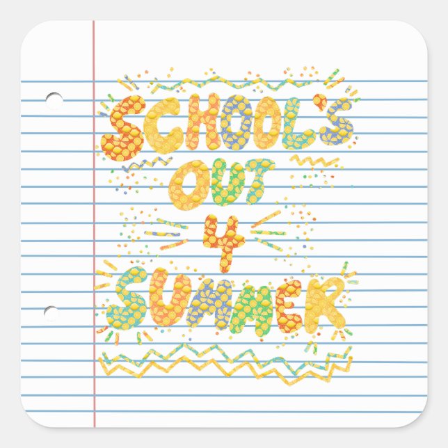 Sticker Carré School’s Out Loose Leaf Paper (Devant)