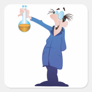 Sticker Carré Scientifique Fou Tenant un Bécher Amusant Science