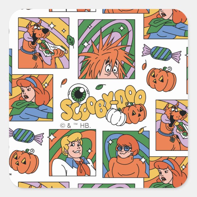Sticker Carré Scooby-Doo Halloween Photos Pattern (Devant)