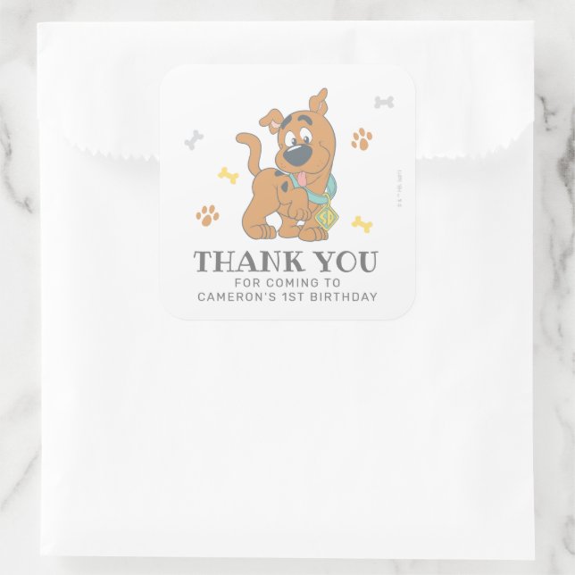 Sticker Carré Scooby-Doo Premier anniversaire Merci (Sac)