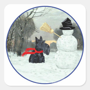 Sticker Carré Scottie et Bonhomme de neige