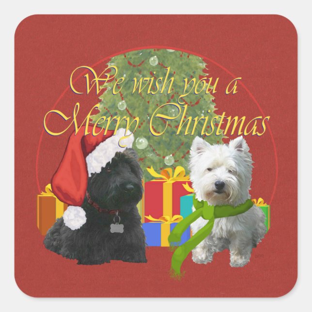 Sticker Carré Scottie et Westie Joyeux Noël (Devant)