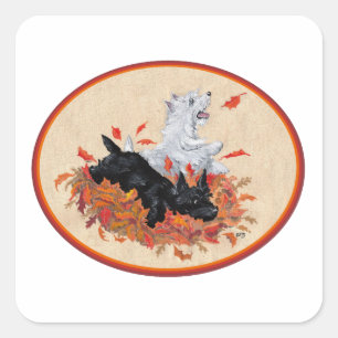 Sticker Carré Scottie & Westie Feuilles mortes