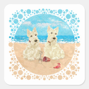 Sticker Carré Scotties roux au bord de la mer