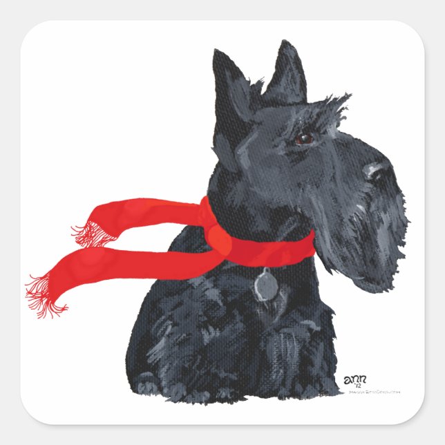 Sticker Carré Scottish Terrier Winter Holiday (Devant)