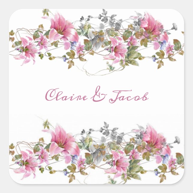 Sticker Carré Script d'aquarelle rose romantique (Devant)