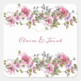 Sticker Carré Script d'aquarelle rose romantique