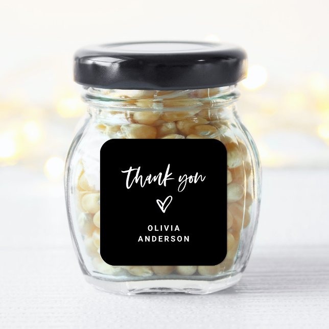 Sticker Carré Script Décontracté noir et coeur | Merci de marque (Créateur téléchargé)