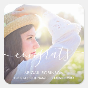 Sticker Carré Script Félicitations Graduation Photo Custom Carré