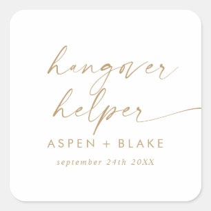 Sticker Carré Script Gold moderne Hangover Helper Wedding Favori