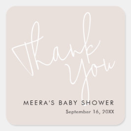 Sticker Carré Script moderne Dusty Merci rose Baby shower