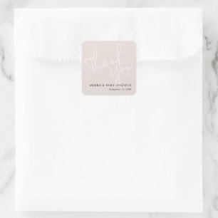 Sticker Carré Script moderne Dusty Merci rose Baby shower