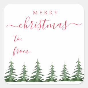 Sticker Carré Script moderne et élégant Pine Arbres Noël Cadeau
