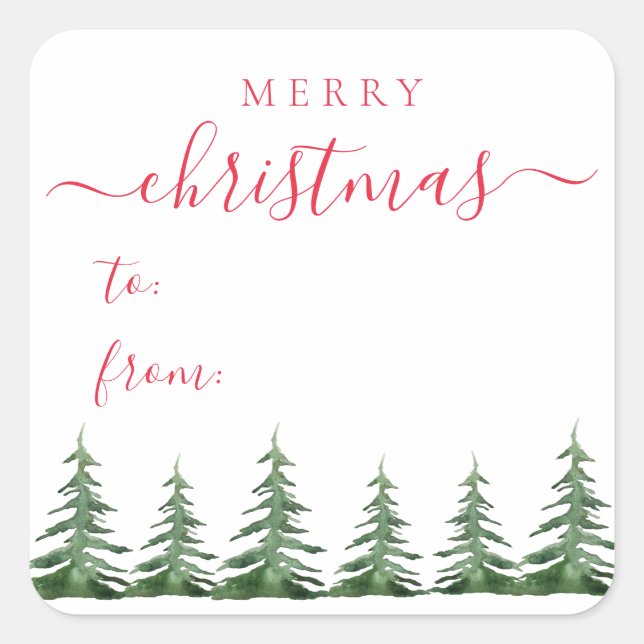 Sticker Carré Script moderne et élégant Pine Arbres Noël Cadeau  (Devant)