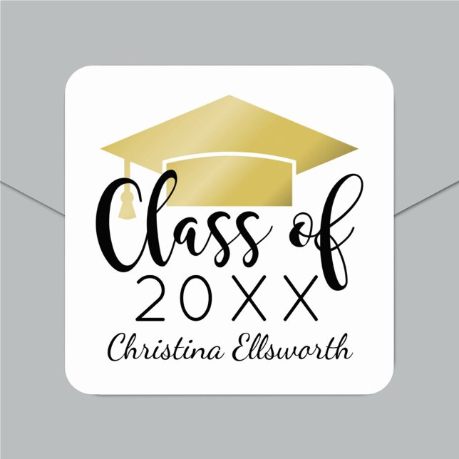 Sticker Carré Script moderne Gold 2023 Graduation personnalisée (Créateur téléchargé)