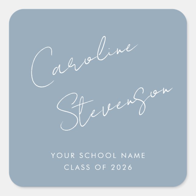 Sticker Carré Script moderne Graduation personnalisée Dusty Blue (Devant)
