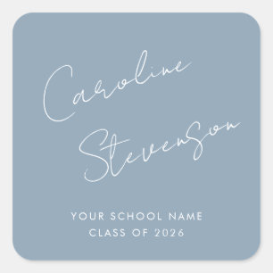 Sticker Carré Script moderne Graduation personnalisée Dusty Blue