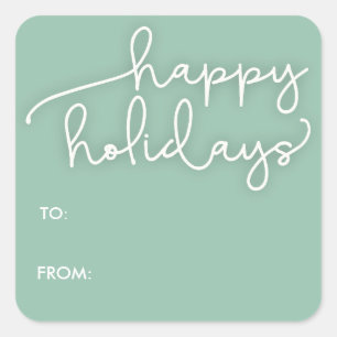 Sticker Carré Script moderne Happy Holidays Balise cadeau Sticke