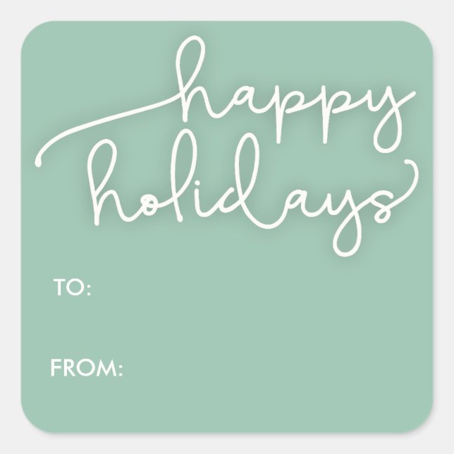 Sticker Carré Script moderne Happy Holidays Balise cadeau Sticke (Devant)