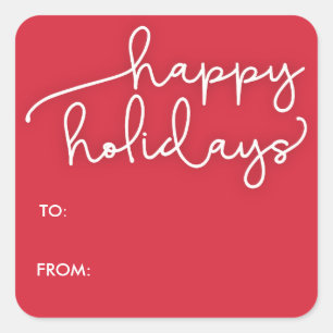 Sticker Carré Script moderne Happy Holidays Balise cadeau Sticke
