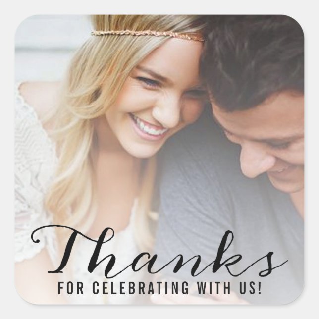 Sticker Carré Script moderne | Merci de Mariage photo personnali (Devant)