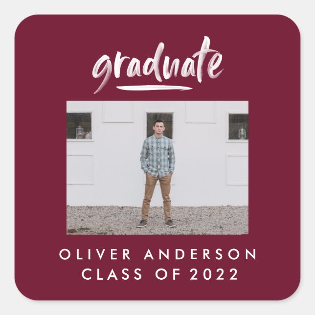 Sticker Carré Script moderne photo burgundy graduation (Devant)