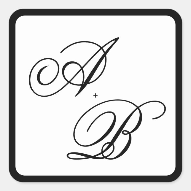 Sticker Carré Script Monogramme classique Mariage noir et blanc (Devant)