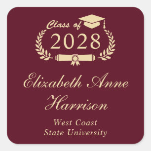 Sticker Carré Script officiel Bourgogne Red Gold Graduation