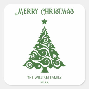 Sticker Carré Script vert minimaliste Joyeux sapin de Noël