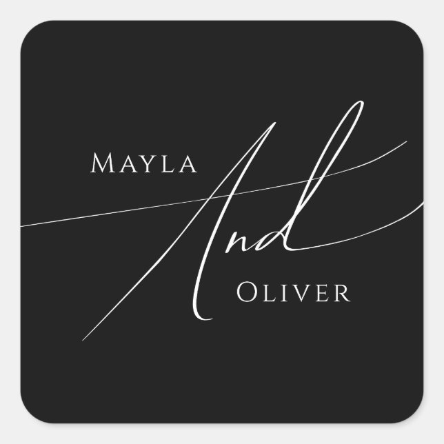 Sticker Carré Script Whimsical | Phoques d'enveloppes de Mariage (Devant)