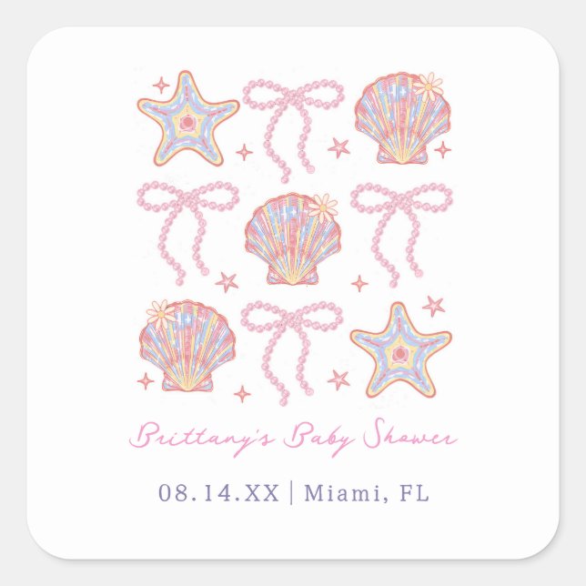 Sticker Carré Sea You Bientôt Baby Girl Baby shower côtier (Devant)