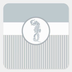 Sticker Carré Seahorse Bleu Classique Nautique Élégant