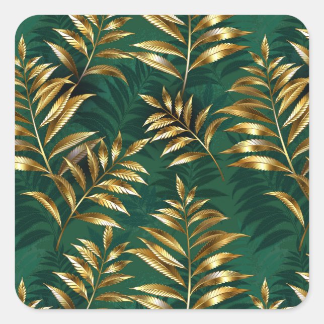 Sticker Carré Seamless pattern with golden ferns (Devant)