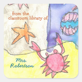 Sticker Carré Seascape personalized teacher gift bookplate
