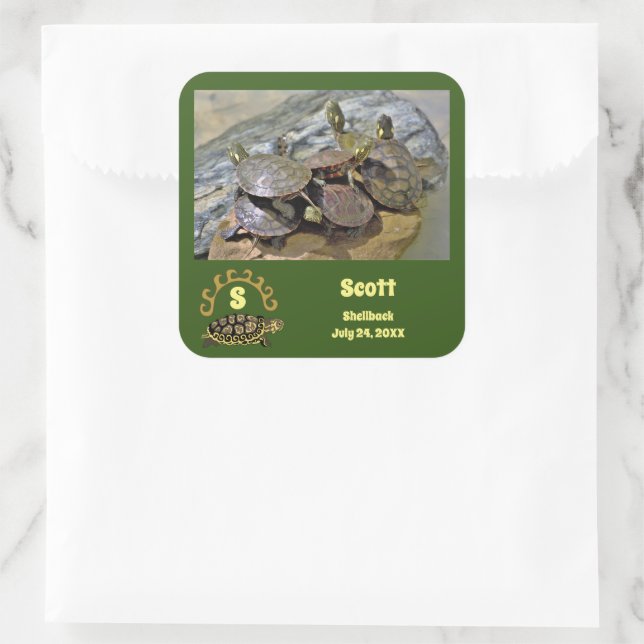 Sticker Carré Secret Turtle Shellback Lagoon Nom de la photo (Sac)