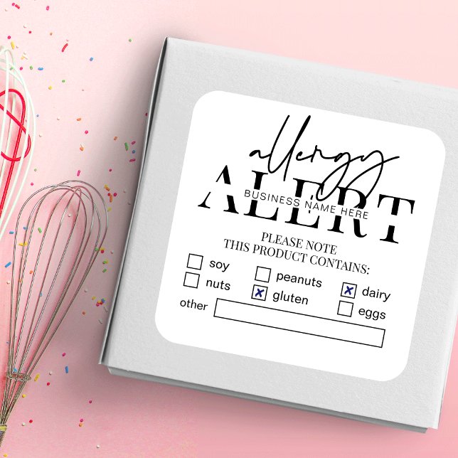 Sticker Carré Sécurité alimentaire Alerte allergique Boulangerie (Créateur téléchargé)