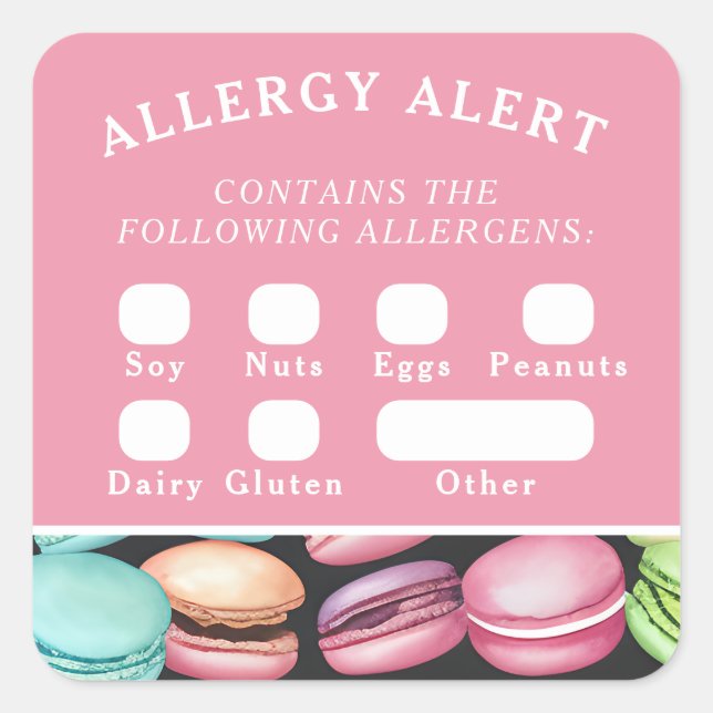 Sticker Carré Sécurité alimentaire Alerte allergique Macaron Caf (Devant)