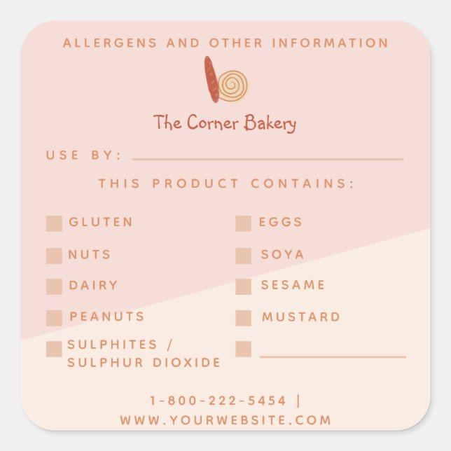 Sticker Carré Sécurité alimentaire Allergènes Pink Modern Bakery (Devant)
