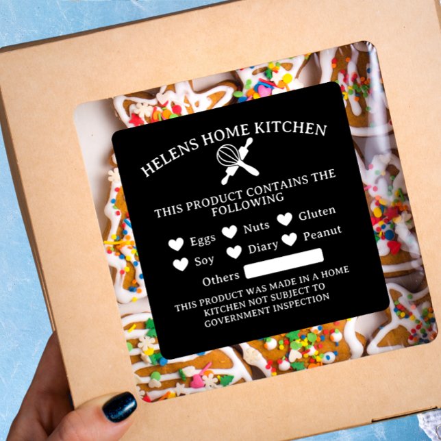 Sticker Carré Sécurité alimentaire Black Allergy Alert Boulanger (Créateur téléchargé)