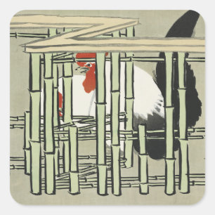 Sticker Carré Sekka Roosters de Momoyogusa Art japonais