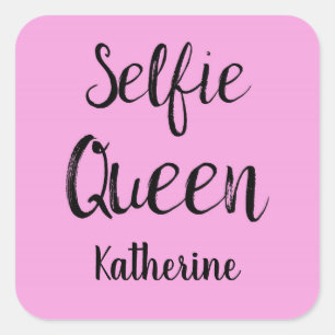 Sticker Carré Selfie Nom Reine Pink Personnalisé
